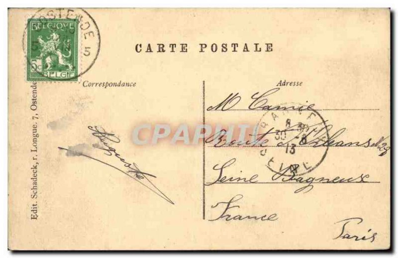 Old Postcard Belgium Ostend Bains high tide