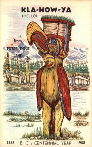 Nanaimo British Columbia BC Centennial Totem Pole Bella Coola Indians Vintage PC