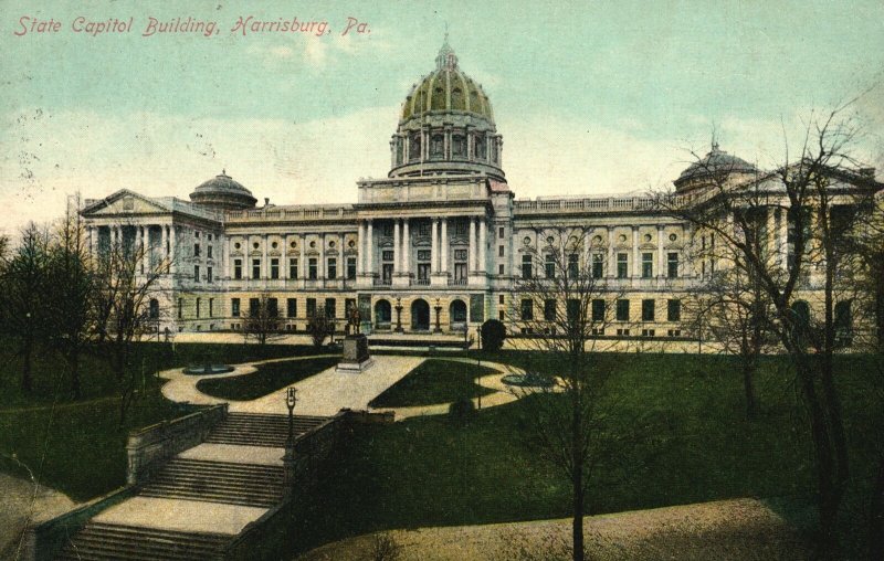 Vintage Postcard 1909 View of State Capitol Building Harrisburg Pennsylvania PA 