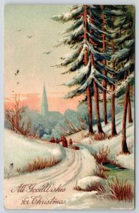 PFB Christmas~Mothers & Daughters Pull Sled on Snowy Road~Tall Pines~Serie 9043