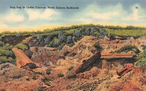 ND, North Dakota Badlands CEDAR CANYON Iron Log & HWY VIEW *Two c1940s Postcards