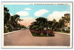 1929 On The Road to Las Olas Beach Fort Lauderdale Florida FL Vintage Postcard