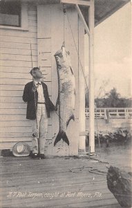 Fort Myers Florida 7 Foot Tarpon, B/W Photo Print Vintage Postcard U11820