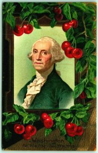 George Washington Cherry Branches Border Embossed Winsch Back  DB Postcard G12