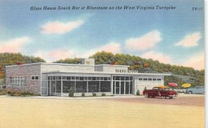 WV, West Virginia GLASS HOUSE SNACK BAR~CAR Bluestone~Turnpike  c1940's Roadside