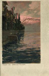 italy, GARDONE RIVIERA, Evening View (1899) Artist Signed Zeno Diemer Nr. 613