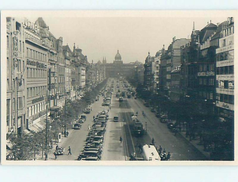 old rppc SHOPS ALONG STREET Prague - Praha Czechoslovakia Czech Republic HM1710