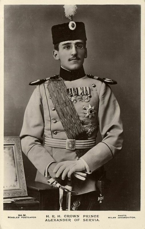 serbia, Crown Prince Alexander in Uniform, Medals (1910s) Beagles RPPC Postcard