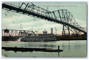 1909 Wagon Rail Road Bridges Passenger Ferry Sternwheelers Clinton Iowa Postcard