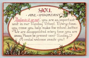 Sunday School  Rally Day  Church  You Are Important Unused   Postcard