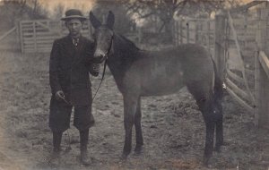 J82/ Interesting RPPC Postcard c1910 Farmer Boy Small Horse 115