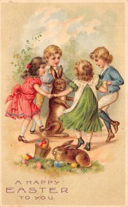 A Happy Easter To You Children Dancing With Rabbits, Vintage PC U17902