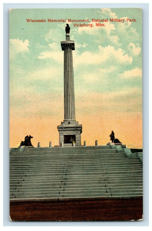 c. 1910 Wisconsin Memorial Monument, Vicksburg, Miss Postcard F58 