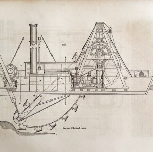 Dredging Machine Woodcut 1852 Victorian Industrial Print Engines Drawing 6 DWS1A