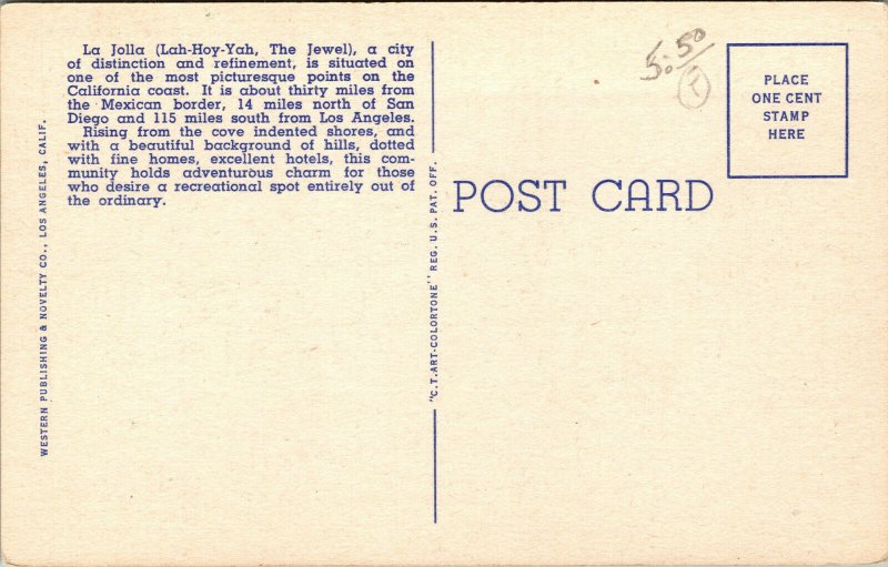 Vtg 1930s La Jolla Shoreline Aerial View California CA Unused Linen Postcard