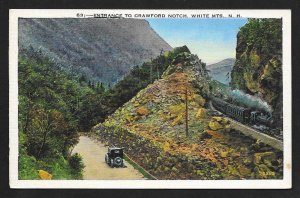 Crawford Notch Entrance w/Railroad White Mts NH Unused c1920s