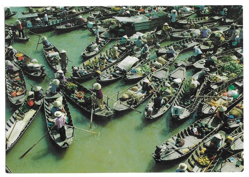 Danang Vietnam to Addis Ababa Ethiopia 2000 Postcard Market Boats Sct 2937, 2982