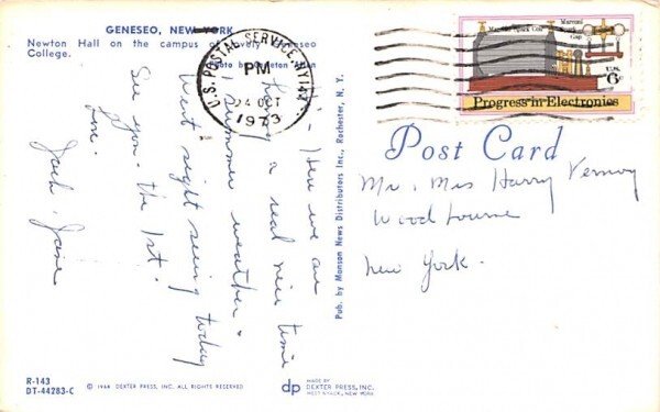 Newton Hall Geneseo, New York Postcard