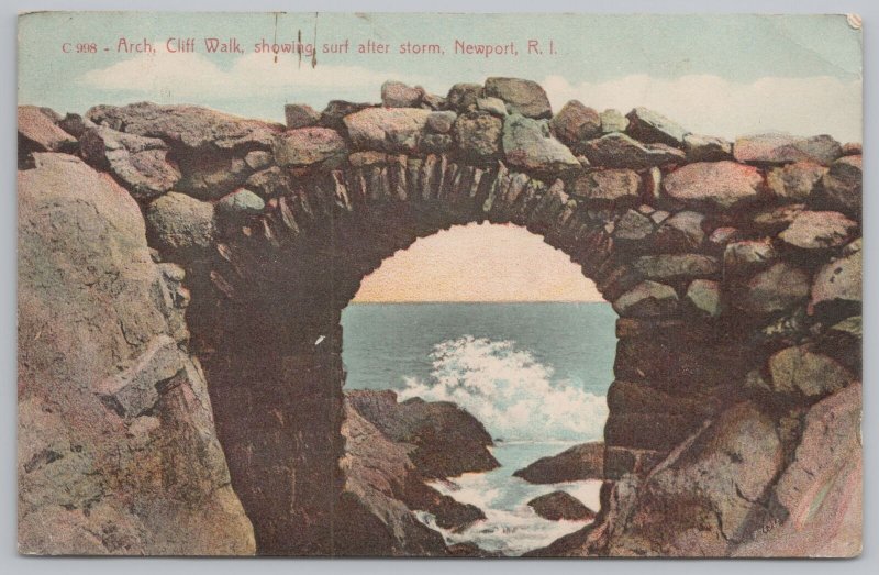 Bridge~Arch~Cliff Walk~Surf After Storm~Newport Rhode Island~PM 1910 Postcard