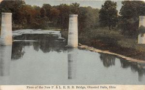 F63/ Olmsted Falls Ohio Postcard c1920 Piers P&LE Railroad Bridge 3