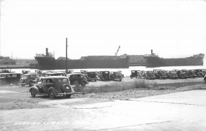 Postcard RPPC Michigan Lansing Lumber Docks Ships 23-4302