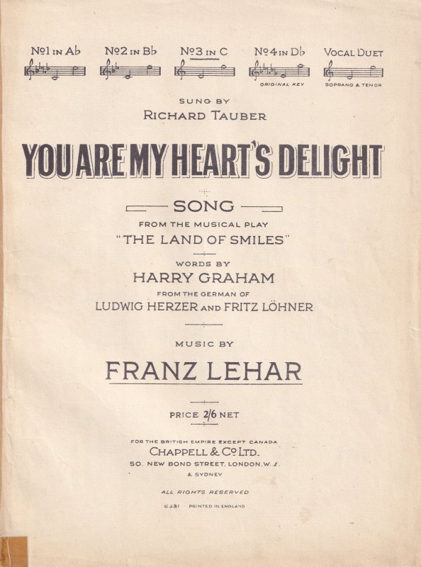You Are My Hearts Delight 1920s Franz Lehar Olde Sheet Music