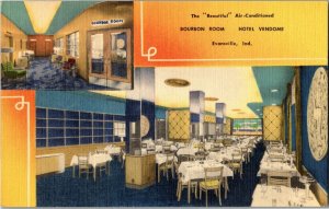 Bourbon Room Dining Hotel Vendome Evansville IN Vintage Postcard C51