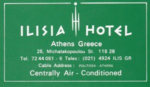 Greece Athens Ilisia Hotel Vintage Luggage Label sk3043
