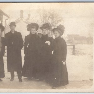 c1910s Winter Lovely Classy Group Outdoor RPPC House Women Fashion Photo PC A214