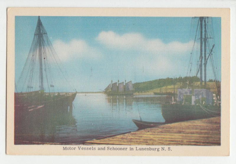 P2683 old view postcard motor vessels & schooner lunenburg nova scotia