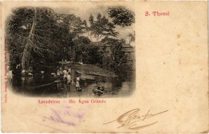 PC CPA ANGOLA, S. THOMÉ, LAVADEIRAS, RIO AGUA GRANDE, VINTAGE POSTCARD (b20838)