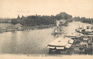 Navigation & sailing themed vintage postcard Nantes Sevre Rousseau bridge cruise