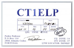 Postcard QSL CB Ham Radio Amateur Card From Almada Portugal CT1ELP 
