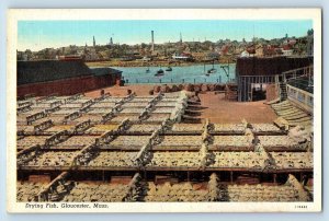 c1920's Drying Fish Warf Racks Boats Gloucester Massachusetts Vintage Postcard