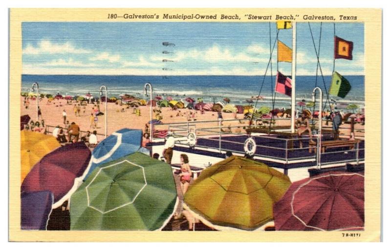 1955 Stewart Beach, Galveston, TX Postcard *5E4