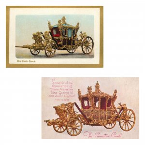 King George VI and Queel Elizabeth coronation state coach unit of 2 postcards