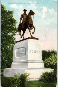 Gen Corse Monument Burlington Iowa Postcard Posted 1921