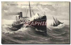 Postcard Old Ship Boat Marseille Transatlantic at sea A shot of pitching