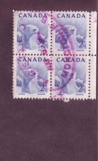 Canada, Used Block of Four, Polar Bear, 2 Cent Scott #322, Nice Coloured Regi...