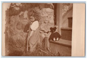 Teddy Bear Child Girl Medford Massachusetts MA RPPC Photo Antique Postcard 