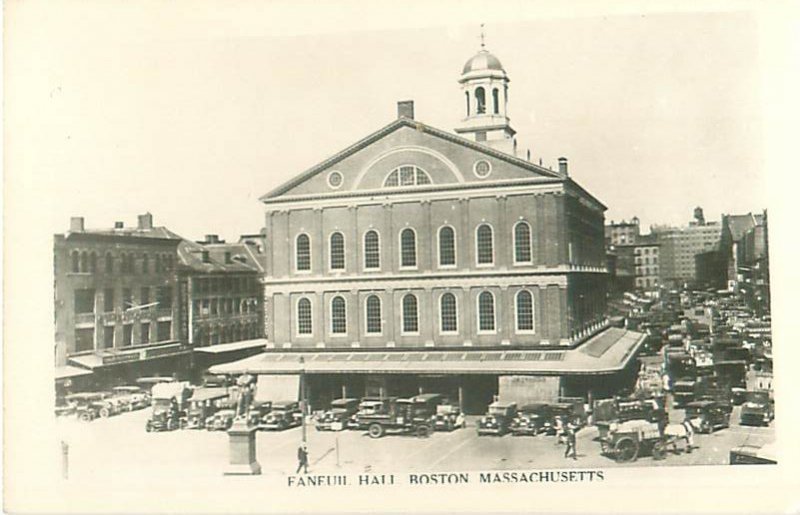 Faneuil Hall, Boston MA RPPC With People, Horse & Carriage