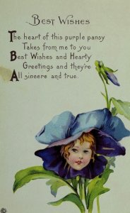 C.1910 Stecher Lith Co. Lovely Flower Head Girl Poem Vintage Postcard F14