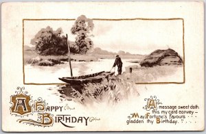 A Happy Birthday Man Boat In The Shore Landscape Greetings Posted Postcard