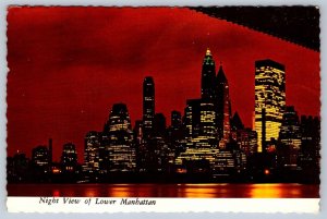 Night View Of Manhattan Seen From Brooklyn, New York, 1978 Chrome Postcard