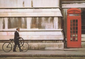 Old Man & Bicycle By Fleet Street London Telephone Box Postcard