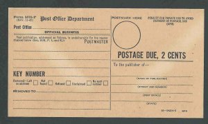 1947 POST OFFICE DEPT FORM #3578-P FOR UNDELIVERABLE PUBLICATIONS HAS SEE INFO