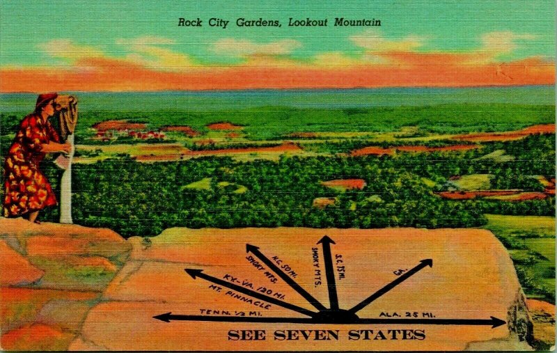 Lookout Mountain TN Rock City Gardens See Seven States UNP  Linen Postcard Q12