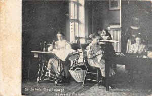 G83/ St Louis Missouri Postcard 1910 St John's Orphanage Interior Sewing