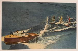 Water Skiing Ocean City NJ Postcard Wooden Boat