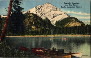 Cascade Mountain Bow River Banff Canadian Rockies Snow Covered Postcard Canoe 
